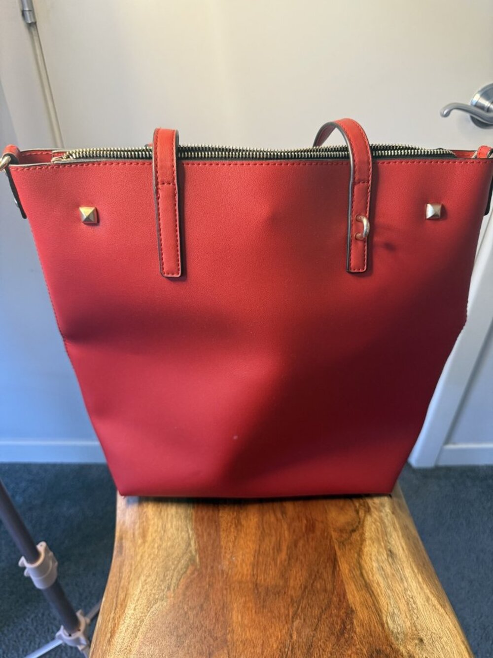 Red Structured Tote Bag